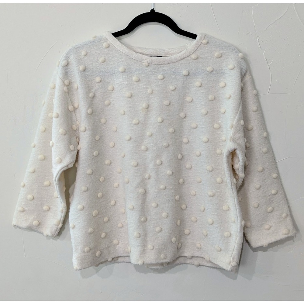 Ann Taylor Women's Cream/Off White Sweater Petite Poly Wool Blend Popcorn Detail